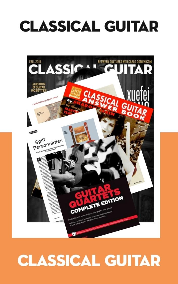 classical guitar collection featuring guitar quartets, the classical guitar answer book, and more resources for nylon string guitar players
