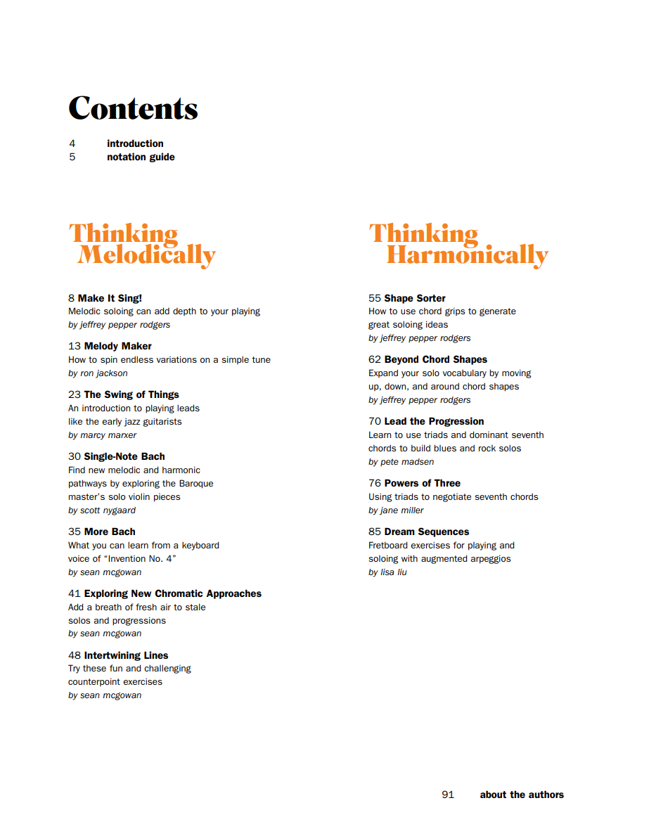 Confident Guitar Soloing Sample Page - Table of Contents